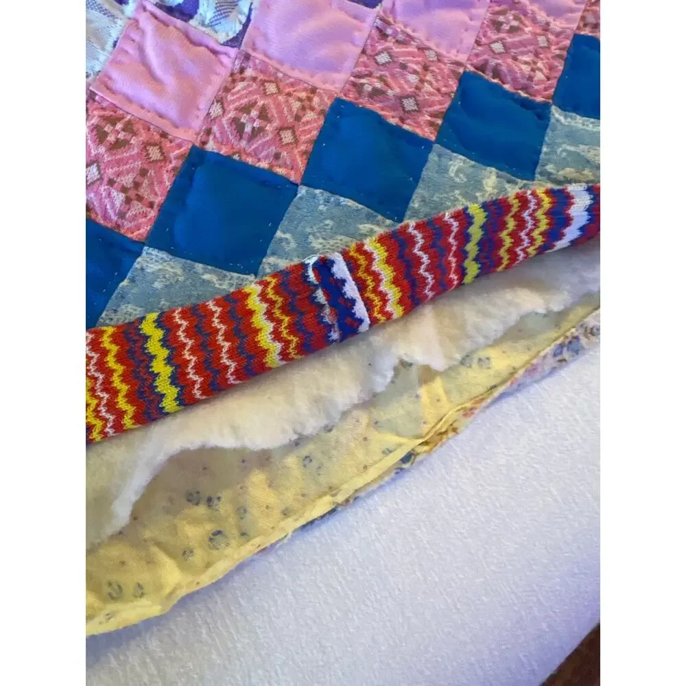Vintage Trip Around The World Patchwork Quilt Brightly Colored King